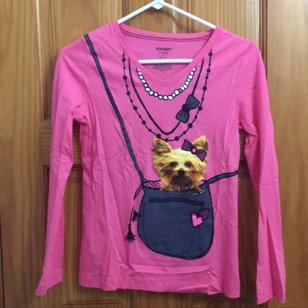 Long Sleeve Puppy V Neck T-Shirt